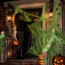 Halloween Spider Web Decoration for Haunted House – 100g Stretchy Cobweb Set with 10 Plastic Spiders for Indoor & Outdoor Decor