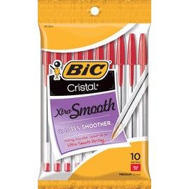 BIC Cristal Xtra Smooth Ballpoint Pen, Medium Point (1.0mm), Red, 10-Count
