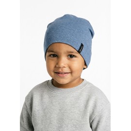 Sterntaler OCS Beanie with Envelope - Melange Single Jersey (Organic) Hat with Ear Flaps, Tie & Embroidery Motif - Unisex Baby Transitional Hat - Ink Blue, Size 11
