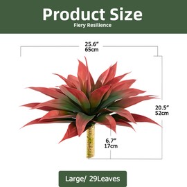 ENALGRE Artificial Agave Faux Agave Fake Greenery Outdoor Artificial Plants Fake Plants 28" for Indoor Home Decor Plastic Plants Outdoor Decor Front Porch Decor Simulation Plants(Red) 2pcs No Vase