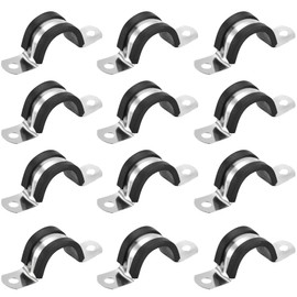 LEPEVNEY 25mm Pipe Clamps Rubber-Cushioned Stainless Steel U-Clamps for Pipes, Cables & Tubes 12-Pack