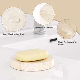 WORHE Soap Holder Natural Travertine Stone Sponge Dish for Bathroom and Kitchen Jewelry Display Dish Holder for Decoration Round Soap Tray Case Color Beige (WH046)