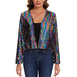 MINTLIMIT Women's Sequin Cardigan Short Open Front Cardigan Long Sleeve Bolero Thin Elegant Glitter Jacket Bolero Jacket, F Multi Coloured