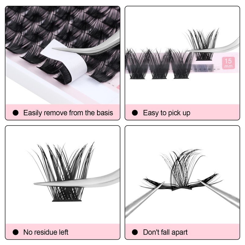 Cluster Lashes Extensions, 144Pcs Individual Cluster Lashes D Curl 15mm,