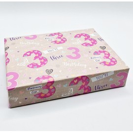 4 Sheets 4 Tags 3rd Birthday Girl Hearts and Butterfly Design Wrapping Paper Age 3 Cute Attractive Birthday Pink Giftwrap Female (PA)