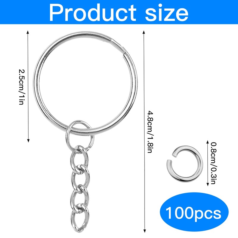 OFKPO 100Pcs Keychain Ring with Chain, Open Jump Rings Metal