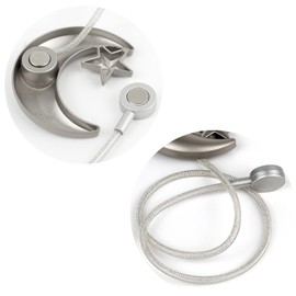 Magnetic Curtain Tiebacks, Moon Curtain Holder Tieback, Star and Moon Curtain Drapery Tie Backs, 1 Pair Moon Curtain Holder Buckle Bedroom Home Decor (Moon-Silver)