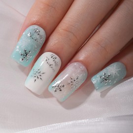 PrettyDiva Christmas Nail Art Stickers 3D Xmas Nail Decals Winter Silver Christmas Nail Stickers Self-Adhesive Nail Decals for Nail Decoration Charms