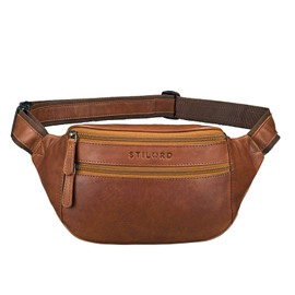 STILORD 'Marian' Belt Bag Leather Vintage for Women and Men Small Waist Bag bumbag for Festival Journey Party Concert in Genuine Leather, Colour:Cognac-Brown