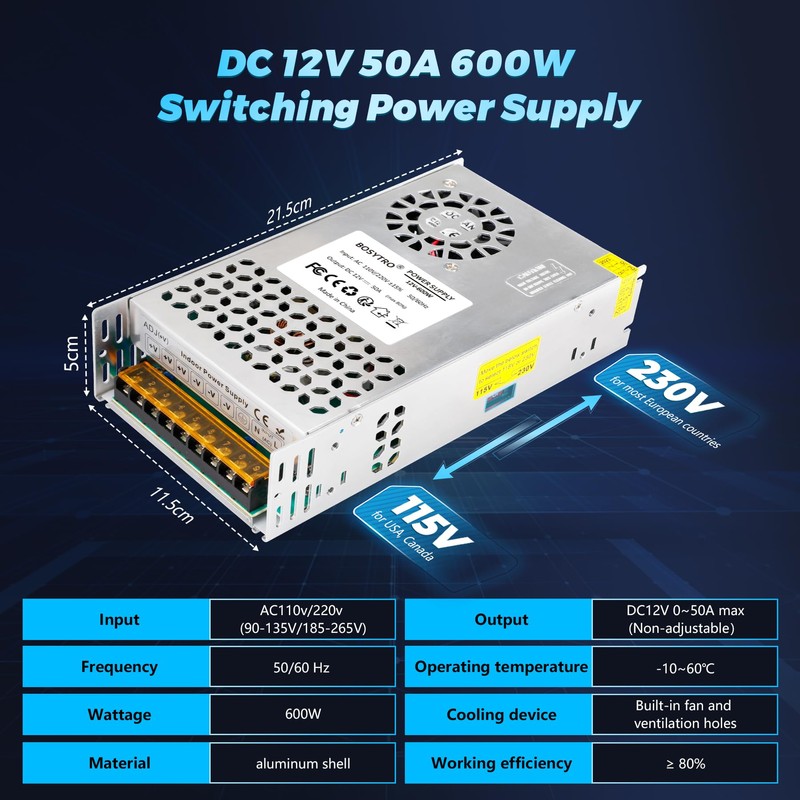 BOSYTRO 24V 25A 600W DC Switching Power Supply, AC 110v