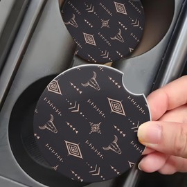 Car Coasters for Cup Holders, Car Cup Holder Coaster, Cute Car Accessories for Women Interior, 2PCS Cup Holder Coasters for Car, Anti Slip Rubber Cup Mat with A Finger Notch(Cute Cow)