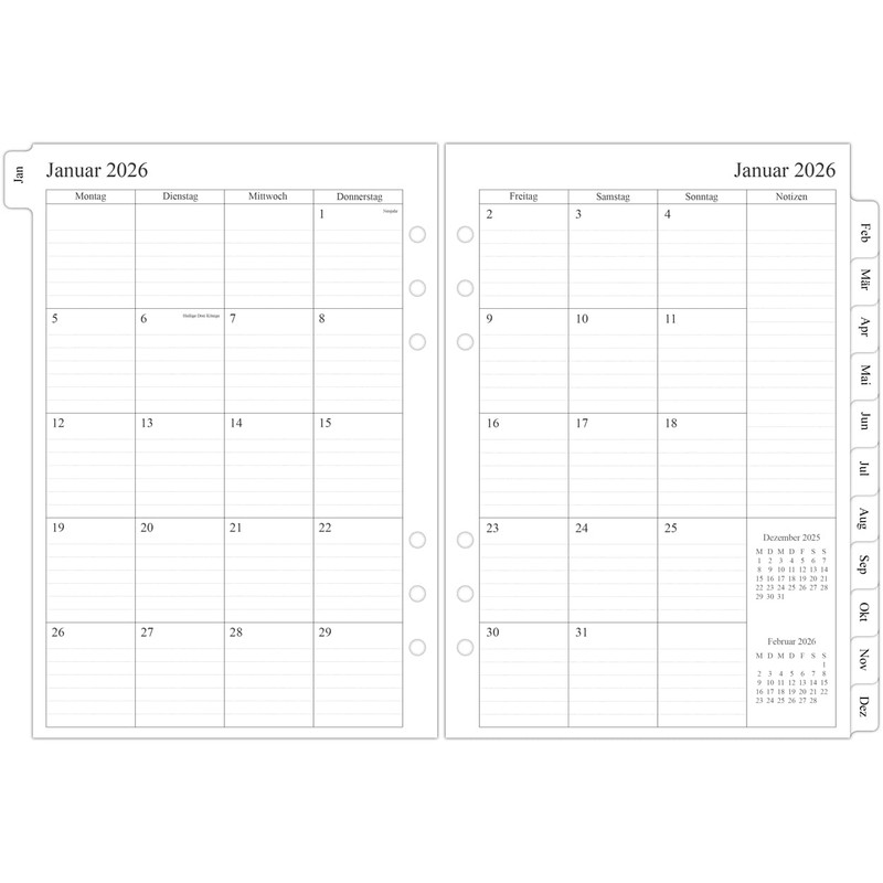 newestor 2026 Weekly Planner Insert A5, 1 Week on 2