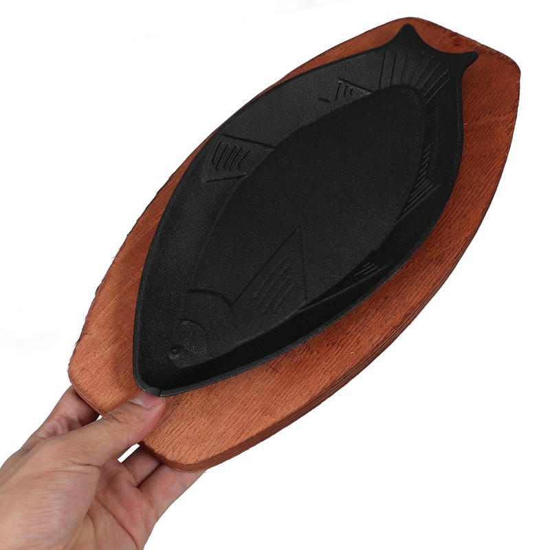 DOITOOL Cast Iron Fish Pan: Cast Iron Skillet with Wooden