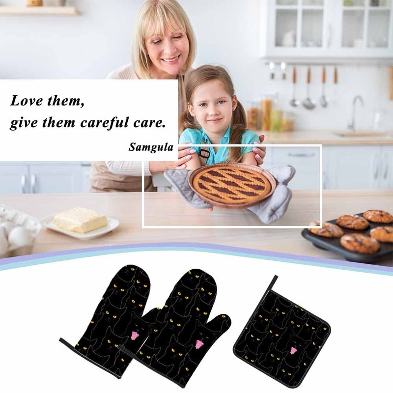 Samgula Black Cats Oven Mitts and Pot Holders Sets Cool