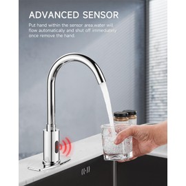 Touchless Bathroom Faucet 3 or 1 Hole, Motion Sensor Sink Faucets Hospital Hands Free Water Faucet with Temperature Mixer, Automatic Faucets Commercial Banhao