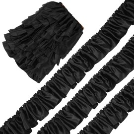 FineCheer 11 Yards Black Satin Ruffle Ribbon Christmas Tree Lace Trim Decoration 3.15 Inch Satin Ribbon Wide Pleated Edge Vintage Fabric Ruffle Trim Edge for Sewing Craft Headwear DIY Wedding Bridal
