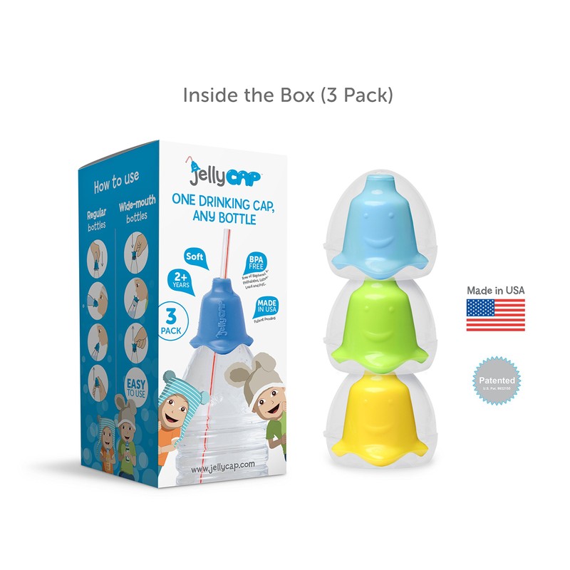 JellyCAP - One Drinking CAP, Any Bottle (3 Count) (Blue/Green/Yellow)