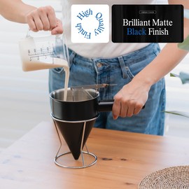 Pancake Batter Dispenser (Black) - Precise Pancake Maker and Versatile Kitchen Tool- Batter Dispenser - Durable Stainless Steel Funnel Design - Stainless Steel Pancake Batter Dispenser by Newlie