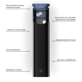 The Pill Box - Premium Metal 7 Day Weekly Pill Organiser by Mannox (Black)