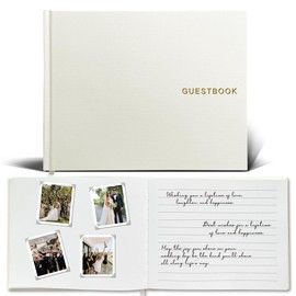 GroomBrideGifts Beautiful Wedding Guest Book - Linen Photo Guestbook to Sign at Bridal Shower or Wedding Reception Party - 100 Pages - Half Blank and Lined Thick Paper Books