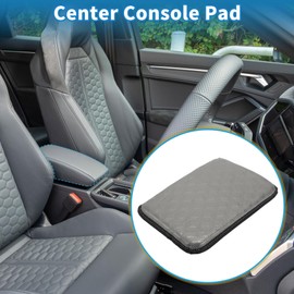 A ABSOPRO Car Armrest Cushion Pad Non-slip 11.81"x7.87" PU,Breathable Cotton and Linen Gray Center Console Lid