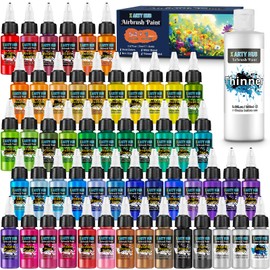 Airbrush Paint - Colors with Thinner, Iridescent, Neon and Metallic Air Brush Paints Acrylic Ready to Spray, Water-Based Airbrush Painting Set for Artists Beginners (54 colors with 8.45 fl oz thinner)