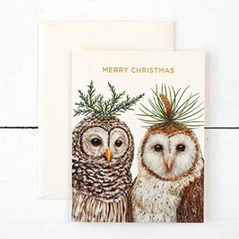Christmas Blank Greeting Cards - Vicki Sawyer Holiday Winter Boxed Set of 6 Cards and Envelopes - Snowy Owls