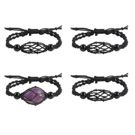 VNVETYTO 4 PCS Crystal Cage Bracelet Cord Holder Empty Stone Holder Replacement Hand-Woven Cord with Adjustable Length for Jewelry Making (Style 1)