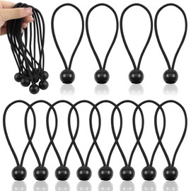 Tarpaulin Bungee Cords with Balls, 12PCS Durable Portable Black Adjustable Flexible Bungee Straps Wrapping Rope for Banner, Tarpaulins, Tarpaulin Holder, Flag Poles