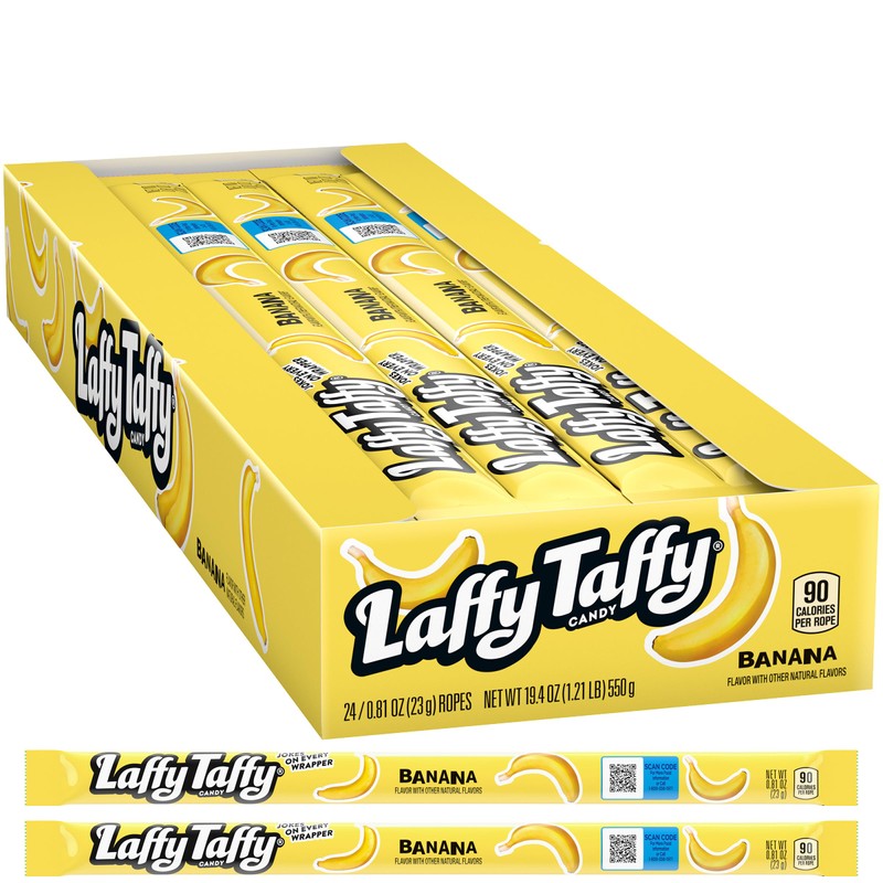 Laffy Taffy Banana Rope Candy, 24 Pack, Taffy Candy, Individually