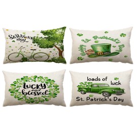 St Patricks Day Throw Pillow Covers 12x20 Set of 4 Saint Patricks Day Pillow Covers green Shamrock Clover Lucky Truck Pillow Covers Cushion Covers Pillow Cases for Home Outdoor Decorations (12x20)