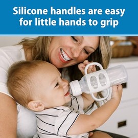 Dr. Brown's Milestones Narrow Sippy Spout Bottle with 100% Silicone, Easy-Grip Handles and Soft Sippy Spout, 8oz/250mL, Light-Blue and Gray, 2-Pack, 6