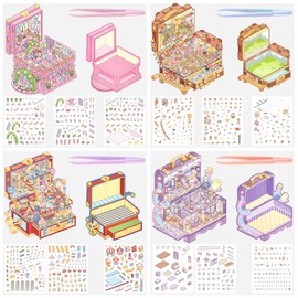 TELAIN 3D Sticker Scenes for Children, 4 Sets Cute Themes, DIY Miniature House Building with Reusable and Waterproof Stickers, Creative Gift for All Ages