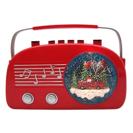 Retro Radio Designed Lighted Snow Globe with Winter Scene, Swirling Glitter and Christmas Music, Freestanding Christmas Decoration, Festive Holiday Décor, 7 Inches High