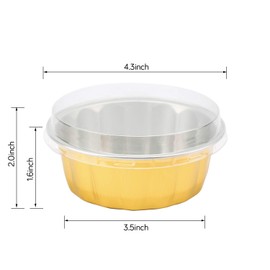 Beasea Disposable Ramekins with Lids, 8 oz 50 Pack Golden Aluminum Foil Cups Disposable Creme Brulee Muffin Cupcake Baking Cup Mini Pudding Cups for Party Wedding Birthday