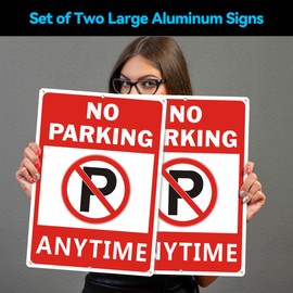 No Parking Anytime Sign, No Parking Signs, (2 Pack) 10 x 14 Inches Large Reflective Aluminum Metal Warning Signage with Symbol for Indoor Outdoor Use