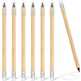 AUAUY Pack of 6 Wooden Inkless Pencils, Infinity Pencil, Reusable Eternal Pencil with Eraser, Erasable Portable Pencil for Writing, Drawing, Students, Home Office, School Supplies