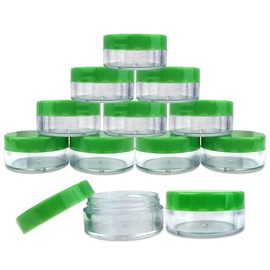 (Quantity: 600 Pieces) Beauticom 10G/10ML Round Clear Jars with GREEN Lids for Scrubs, Oils, Salves, Creams, Lotions, Liquid, Powder, Glitter, Sample Products - BPA Free