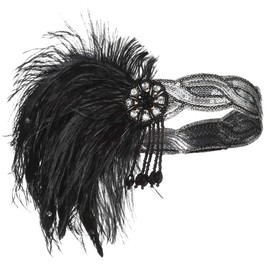 BABEYOND 1920s Vintage Headband Roaring 20s Flapper Headpiece with Feather 1920s Great Gatsby Costume Accesories (Black-2)