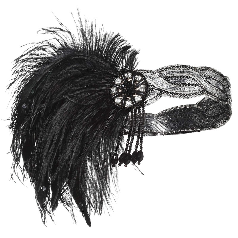 BABEYOND 1920s Vintage Headband Roaring 20s Flapper Headpiece with Feather