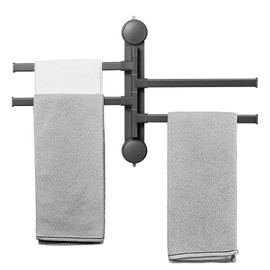 4-Arm Swivel Towel Rack, Zynuhmo 4 Tiers Adjustable Suction Cup Towel Bar, Space Saving Wall Mounted Towel Holder, 4 Arms Rustproof Swing Out Towel Hanging for Bathroom Kitchen(13.78 Inch, Gray)