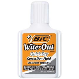 BIC Wite-Out Brand Quick Dry Correction Fluid, 20 mL, White, Goes On Easy With A Reduced Dry Time, 4-Count