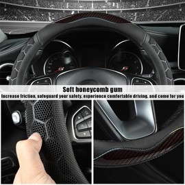AICEL Car Steering Wheel Cover, Carbon Fiber Vehicle Steer Wheel Protector with 3D Honeycomb Design, Anti-Slip Steer Wheel Protection Guard, Universal Automotive Accessories (Coffee)