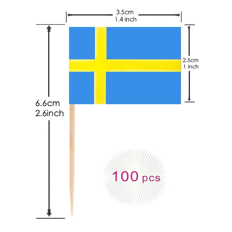 Sweden Swedish Toothpick Flags Decorations Small Cupcake Toppers Cocktail Food