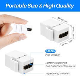 Purcopper 4K HDMI Keystone Jack Adapter 2Pack, HDMI Female to Female Video Coupler Snap-in for Keystone Wall Plate (White)