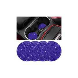 KHGUZ Bling Car Cup Holder Coaster, 4PCS Anti Slip Shockproof Vehicle Insert Mat with Crystal Rhinestone, 2.75 Inch Diamond Drink Cup Pad, Universal Automotive Interior Accessories (Dark Blue/Blue)