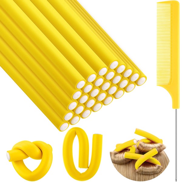 30 varillas flexibles para rizar, rodillos de espuma suave, sin calor, 18 x 0,6 cm, color amarillo