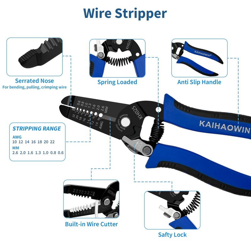 KAIHAOWIN 5 Pack Wire Stripper and Cutter with Safety Lock