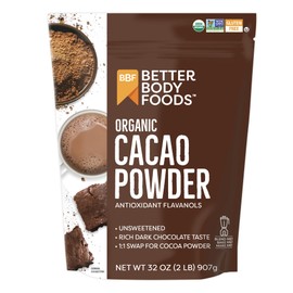 BetterBody Foods Organic Cacao Powder, Unsweetened, Rich Chocolate Flavor, Non-GMO, Gluten-Free, 32 Ounce, 2 lb bag