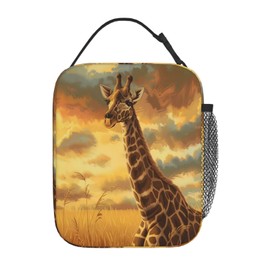 Ti Caldi Cute Giraffe Lunch Box for Women Adults Kids, Insulated Cooler Polyester Sunset Giraffe Lunch Bag for Picnic, School, Office, Travel, Work, Portable Reusable Tote Thermal Lunch Bags